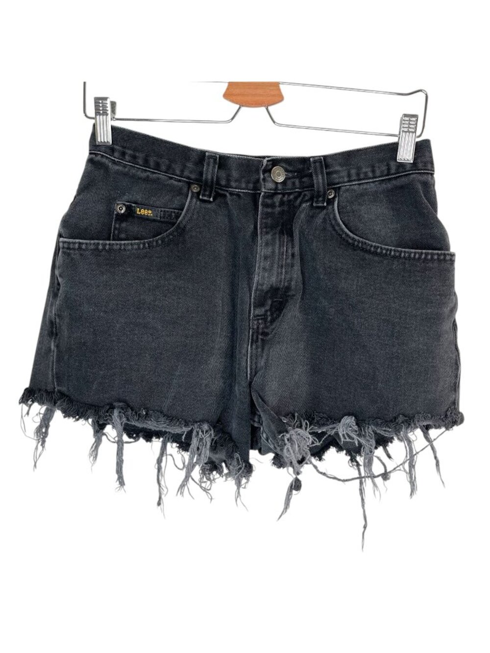 Vintage Lee High-Waisted Black Denim Cutoff Shorts With Distressed Hem Size 6/28